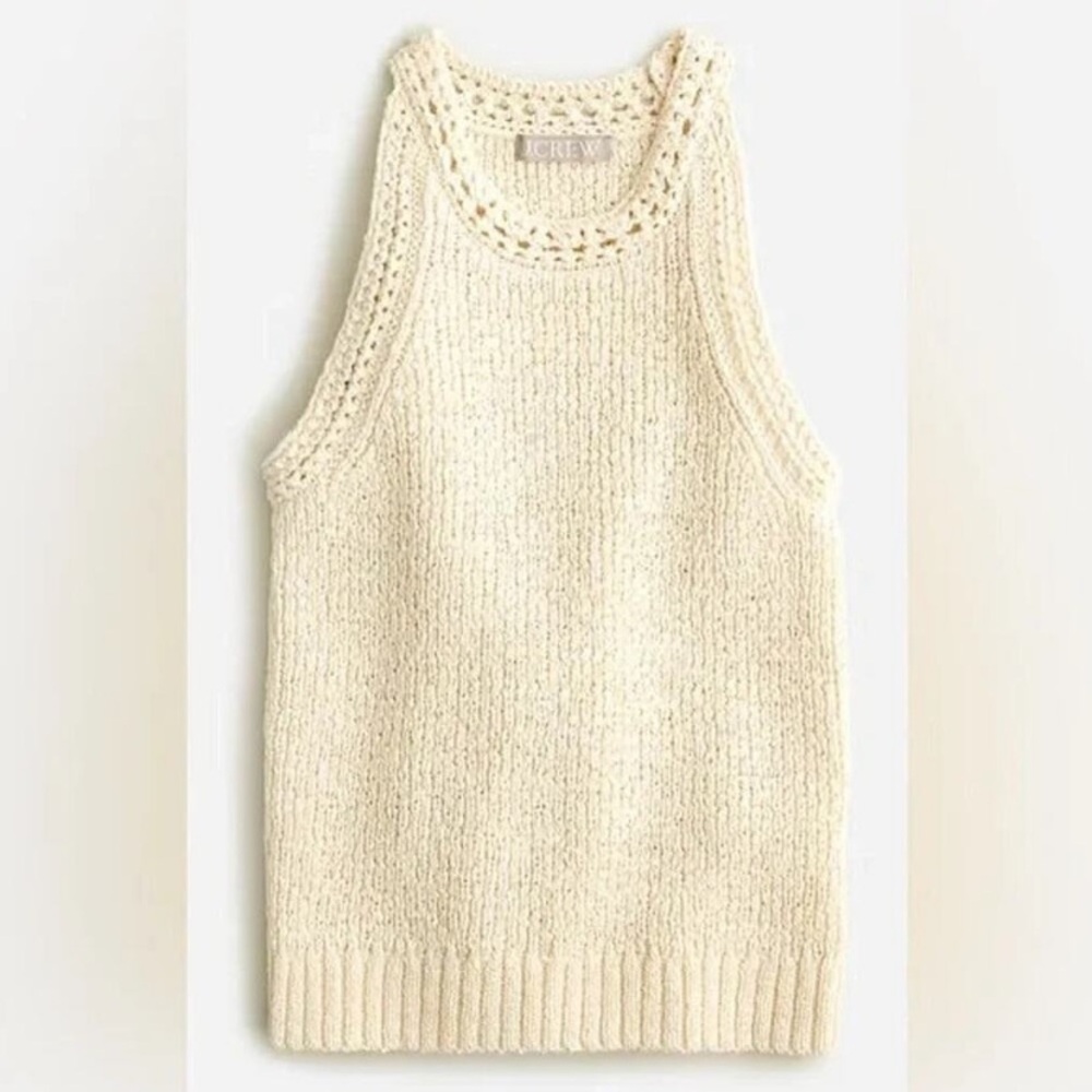 NWT J. CREW Neutral Ivory High Neck Textured Pointelle Sweater Tank Top Sz Small